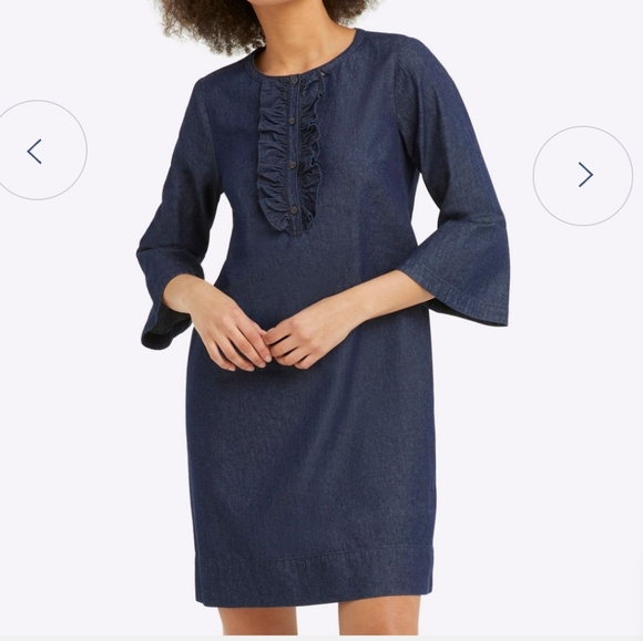 Draper James Chambray Ruffle Shift Dress Size 2 - Picture 1 of 12